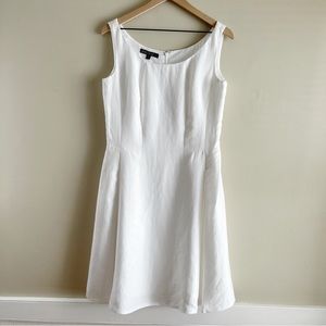 Lafayette 148 New York Linen Blend Fit & Flare Pleated White Dress, Size 8